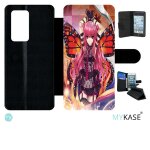 Etui a rabat pour huawei p40 pro - fille manga rose - simili - cuir - noir