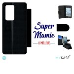 Etui a rabat huawei p40 pro - super mamie la meilleure fond blanc - simili - cuir - noir