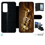 Etui a rabat huawei p40 - trompette musique - simili - cuir - noir