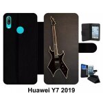 Etui a rabat huawei y7 - guitare rock n roll - simili - cuir - noir