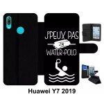 Etui a rabat huawei y7 - j peux pas j ai water polo 2 - simili - cuir - noir