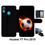 Etui a rabat huawei y7 pro - ballon de foot en feu - simili - cuir - noir