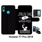 Etui a rabat huawei y7 pro - j peux pas j ai water polo 2 - simili - cuir - noir
