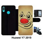 Etui a rabat huawei y7 - smiley clown nez rouge - simili - cuir - noir