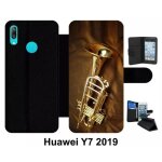 Etui a rabat huawei y7 - trompette musique - simili - cuir - noir