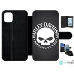 Etui a rabat pour iphone 11 - harley davidson motors tete - simili - cuir - noir