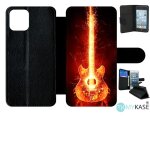 Etui a rabat iphone 11 pro - blazing guitare - simili - cuir - noir