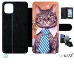 Etui a rabat iphone 11 pro max - chat cravate - simili - cuir - noir