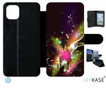 Etui a rabat iphone 11 pro max - d�cor abstrait feuille arabesque - simili - cuir - noir