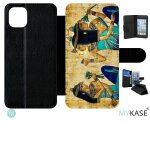 Etui a rabat iphone 11 pro max - papyrus egypte - simili - cuir - noir