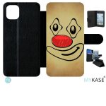 Etui a rabat iphone 11 pro max - smiley clown nez rouge - simili - cuir - noir