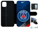 Etui a rabat iphone 11 - psg paris saint germain metalise - simili - cuir - noir