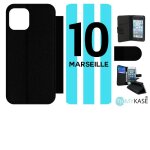 Etui a rabat iphone 12 - equipe maillot marseille - simili - cuir - noir