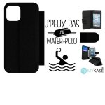 Etui a rabat iphone 12 - j peux pas j ai water polo 1 - simili - cuir - noir
