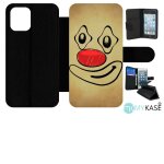 Etui a rabat iphone 12 mini - smiley clown nez rouge - simili - cuir - noir