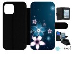 Etui a rabat iphone 12 pro - abstrait fleur de lotus - simili - cuir - noir
