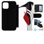 Etui a rabat pour iphone 12 pro - escarpins rouge et noir - simili - cuir - noir
