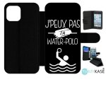 Etui a rabat iphone 12 pro - j peux pas j ai water polo 2 - simili - cuir - noir