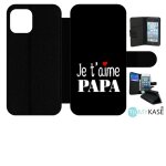 Etui a rabat iphone 12 pro - je t aime papa fond noir - simili - cuir - noir