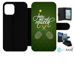 Etui a rabat iphone 12 pro - jeu set et match de tennis - simili - cuir - noir