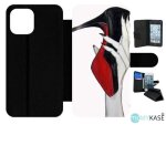 Etui a rabat pour iphone 12 pro max - escarpins rouge et noir - simili - cuir - noir