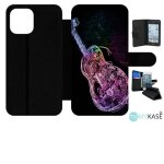 Etui a rabat pour iphone 12 pro max - guitare effet n�on - simili - cuir - noir