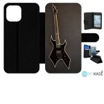 Etui a rabat iphone 12 pro max - guitare rock n roll - simili - cuir - noir