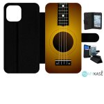 Etui a rabat iphone 12 pro max - guitare - simili - cuir - noir