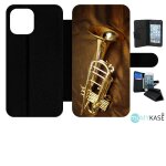 Etui a rabat iphone 12 pro max - trompette musique - simili - cuir - noir