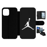 Etui a rabat pour iphone 12 pro - michael jordan logo gris - simili - cuir - noir