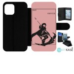 Etui a rabat iphone 12 pro - rwby rose - simili - cuir - noir