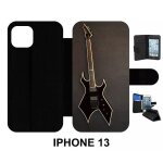 Etui a rabat iphone 13 - guitare rock n roll - simili - cuir - noir