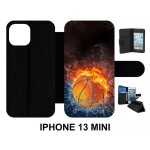 Etui a rabat iphone 13 mini - ballon de basket eau et feu - simili - cuir - noir Etui a rabat iphone 13 mini - ballon de basket eau et feu - simili - cuir - noir