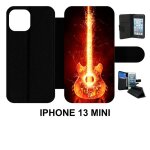 Etui a rabat iphone 13 mini - blazing guitare - simili - cuir - noir