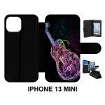 Etui a rabat pour iphone 13 mini - guitare effet n�on - simili - cuir - noir