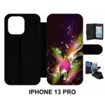 Etui a rabat iphone 13 pro - d�cor abstrait feuille arabesque - simili - cuir - noir