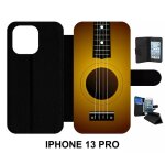 Etui a rabat iphone 13 pro - guitare - simili - cuir - noir