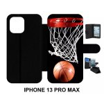 Etui a rabat iphone 13 pro max - basket ball - simili - cuir - noir