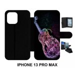 Etui a rabat pour iphone 13 pro max - guitare effet n�on - simili - cuir - noir
