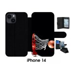 Etui a rabat iphone 14 - basket ball dark - simili - cuir - noir