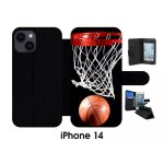 Etui a rabat iphone 14 - basket ball - simili - cuir - noir