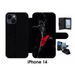 Etui a rabat iphone 14 - basket - simili - cuir - noir
