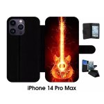 Etui a rabat iphone 14 pro max - blazing guitare - simili - cuir - noir