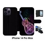 Etui a rabat pour iphone 14 pro max - guitare effet non - simili - cuir - noir