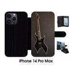 Etui a rabat iphone 14 pro max - guitare rock n roll - simili - cuir - noir