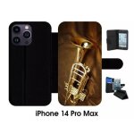 Etui a rabat iphone 14 pro max - trompette musique - simili - cuir - noir
