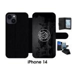 Etui a rabat iphone 14 - psg paris saint germain la seine - simili - cuir - noir