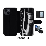 Etui a rabat iphone 14 - sac de boxe black and white - simili - cuir - noir