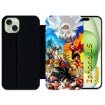 Etui a rabat pour iphone 15 plus - dbz sangoku l ascension des super saiyans - silicone - noir