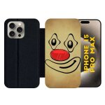 Etui a rabat pour iphone 15 pro max - smiley clown nez rouge - silicone - noir